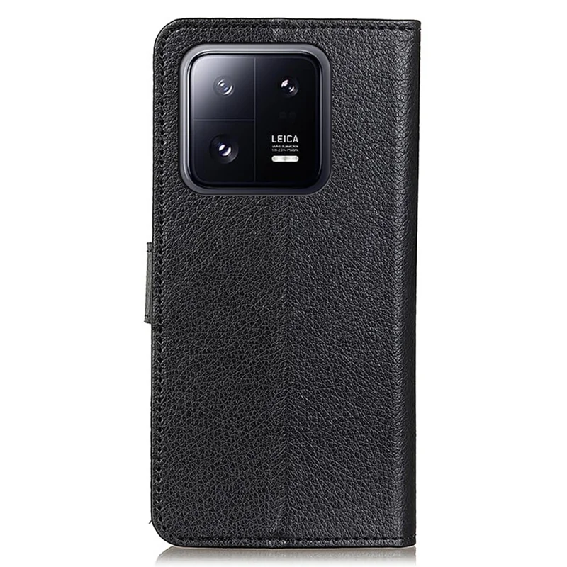 Litchi Texture Phone Case for Xiaomi 13 5G, PU Leather Shockproof Viewing Stand Wallet Cover - Black