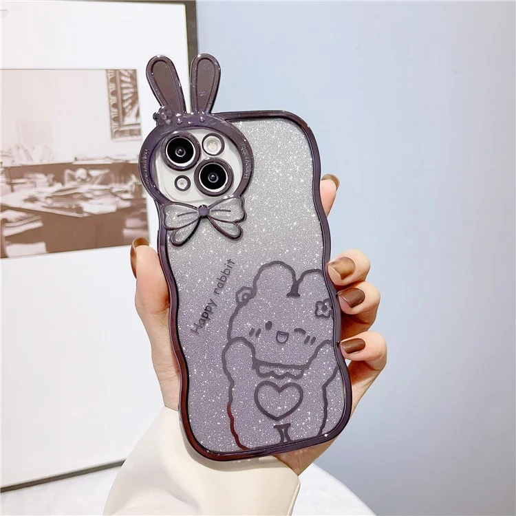 Anti-Drop Phone Case para iPhone 13 6.1 polegadas Capa de Design de Coelho Revestimento Gradiente Brilhante de TPU Macio - Roxo