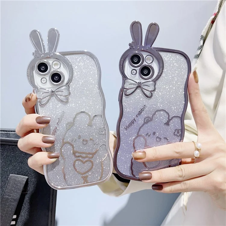 Anti-Drop Phone Case para iPhone 13 6.1 polegadas Capa de Design de Coelho Revestimento Gradiente Brilhante de TPU Macio - Roxo
