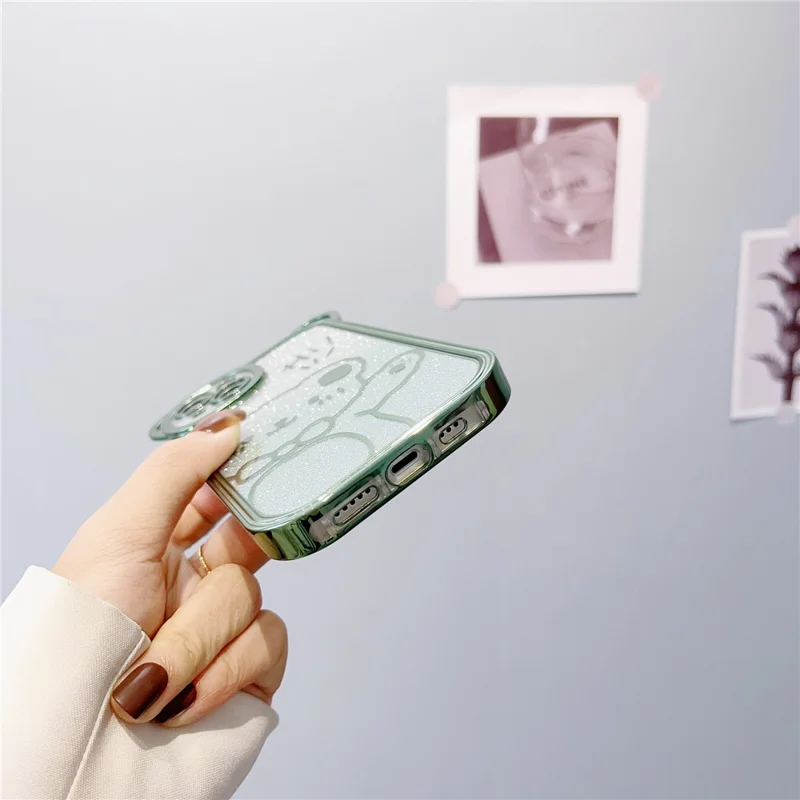 For iPhone 14 Sjov bjørne-mønster med elektropladering Stødfast telefonbeskytning med gradient glitterskærme Blød TPU-beskyttelsesdæksel - Gul