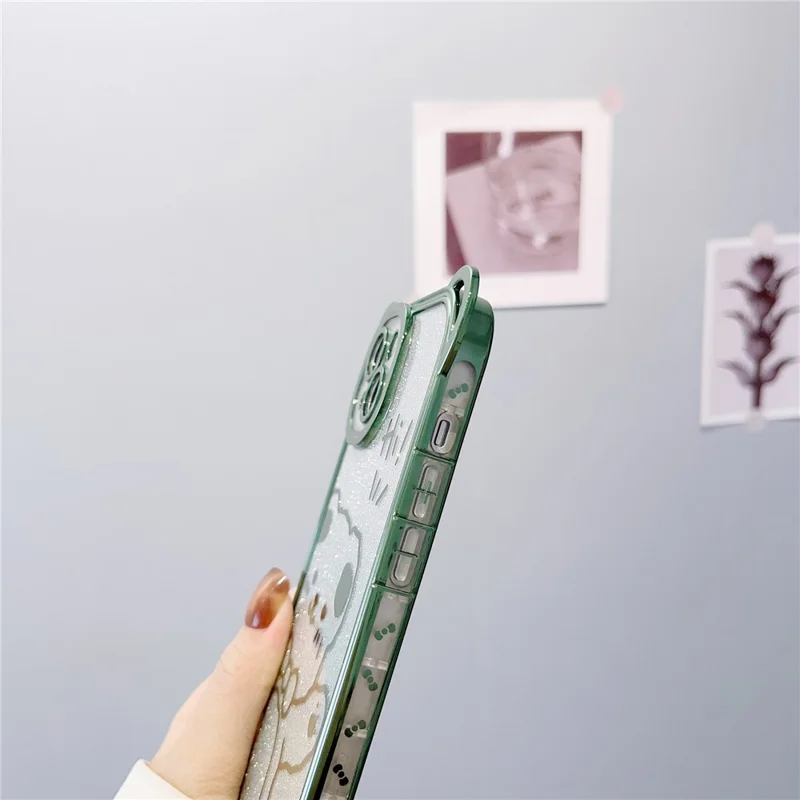 For iPhone 14 Sjov bjørne-mønster med elektropladering Stødfast telefonbeskytning med gradient glitterskærme Blød TPU-beskyttelsesdæksel - Gul