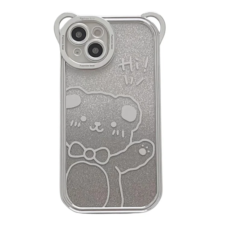 Pour iPhone 14 Cute Bear Electroplating Shockproof Phone Case Gradient Glitter Soft TPU Protective Cover - Grey