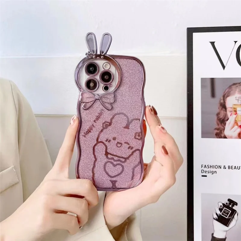 For iPhone 14 Pro Rabbit Design Electroplating Phone Case Glitter Anti-drop Soft TPU Mobile Phone Cover - Grey