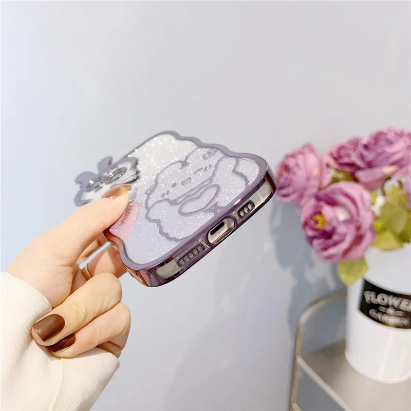 Rabbit Design TPU Case for iPhone 14 Plus Anti-Drop Electroplating Phone Cover Gradient Glitter Protective Case - Baby Blue