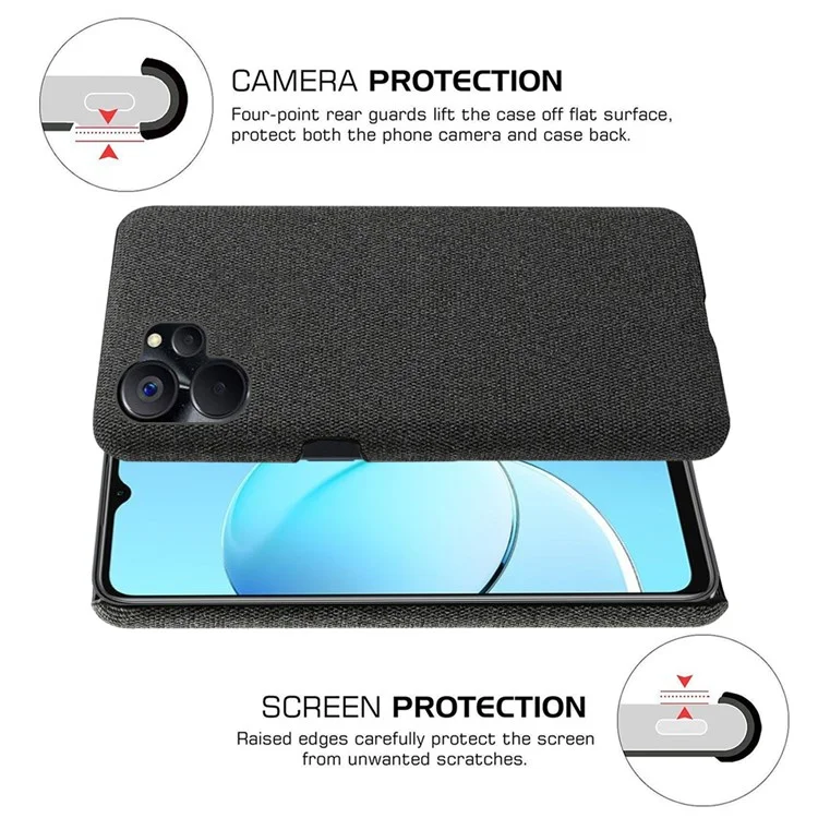 For Realme 9i 5G / 10 5G Drop-proof Protective Smartphone Case Solid Color Hard PC + Cloth Phone Cover - Black