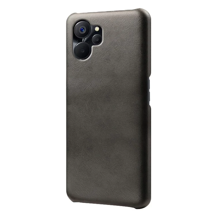 For Realme 9i 5G / 10 5G Phone Cover Calf Textured PU Leather Coated PC Shockproof Mobile Phone Case - Black