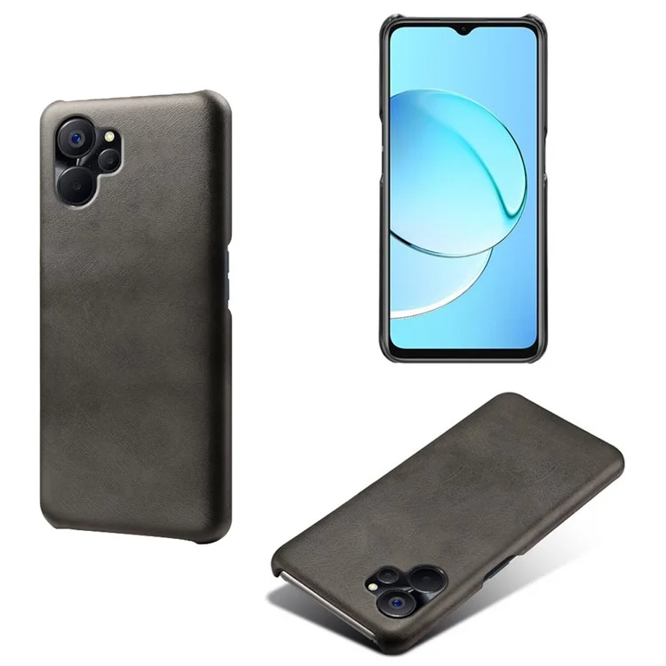 For Realme 9i 5G / 10 5G Phone Cover Calf Textured PU Leather Coated PC Shockproof Mobile Phone Case - Black