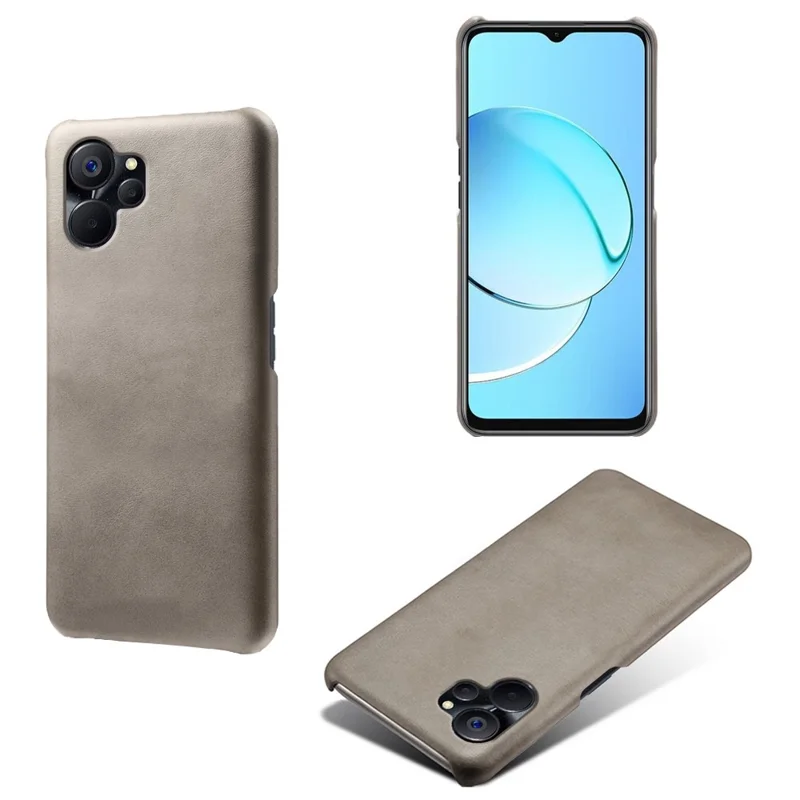 For Realme 9i 5G / 10 5G Phone Cover Calf Textured PU Leather Coated PC Shockproof Mobile Phone Case - Grey