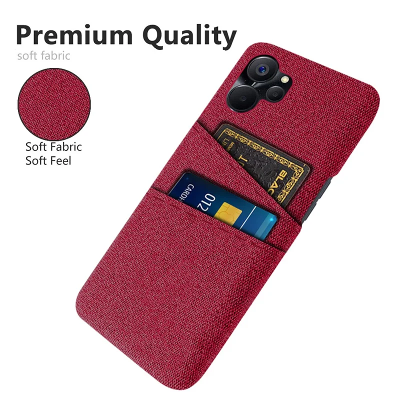 For Realme 9i 5G / 10 5G Dual Card Slots Cloth Texture Phone Case Anti-scratch Protective Hard PC Phone Back Cover Protector - Red