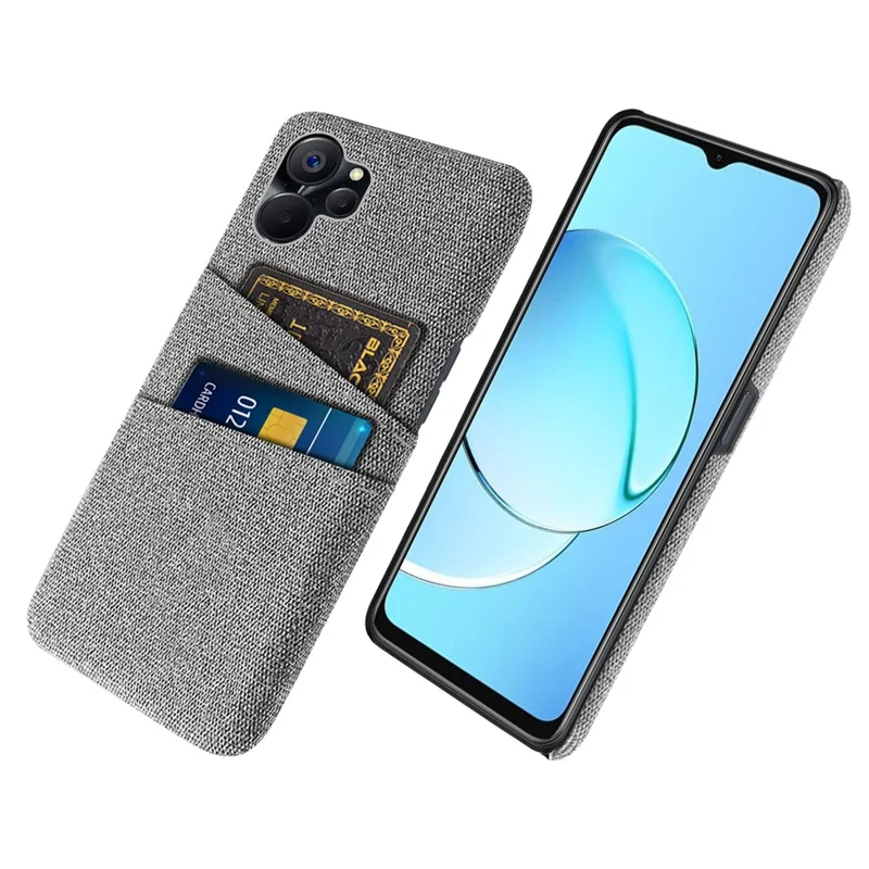 For Realme 9i 5G / 10 5G Dual Card Slots Cloth Texture Phone Case Anti-scratch Protective Hard PC Phone Back Cover Protector - Light Grey