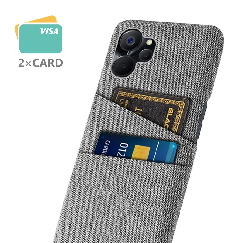 For Realme 9i 5G / 10 5G Dual Card Slots Cloth Texture Phone Case Anti-scratch Protective Hard PC Phone Back Cover Protector - Light Grey