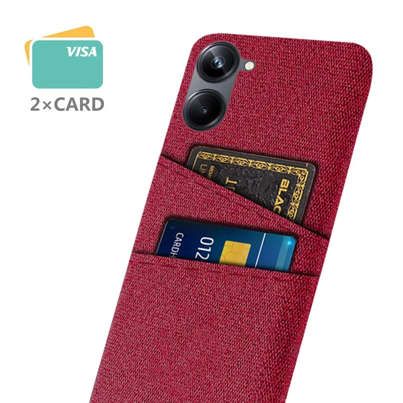 For Realme 10 4G Dual Card Slots Cloth Texture Mobile Phone Case Hard PC Protective Cell Phone Back Cover - Red
