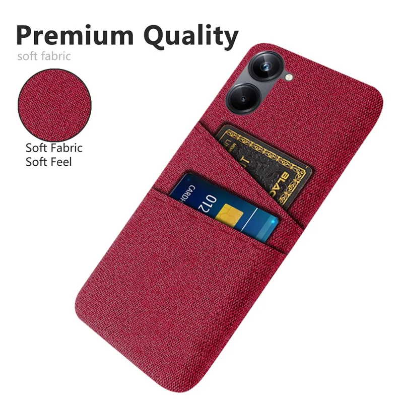 For Realme 10 4G Dual Card Slots Cloth Texture Mobile Phone Case Hard PC Protective Cell Phone Back Cover - Red