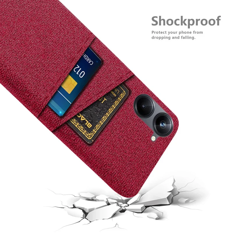 For Realme 10 4G Dual Card Slots Cloth Texture Mobile Phone Case Hard PC Protective Cell Phone Back Cover - Red