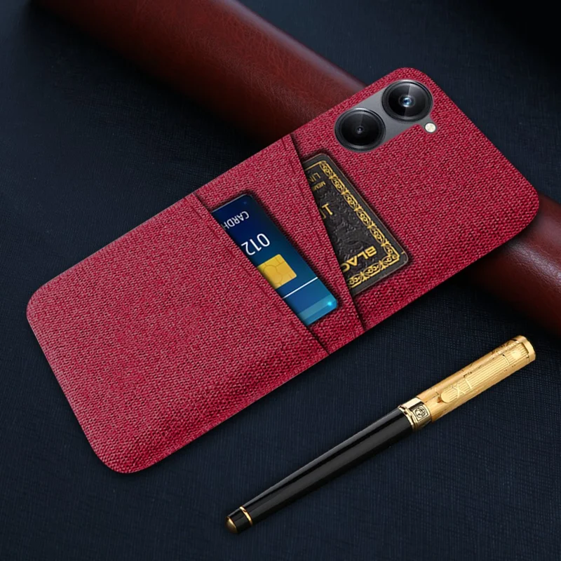 For Realme 10 4G Dual Card Slots Cloth Texture Mobile Phone Case Hard PC Protective Cell Phone Back Cover - Red