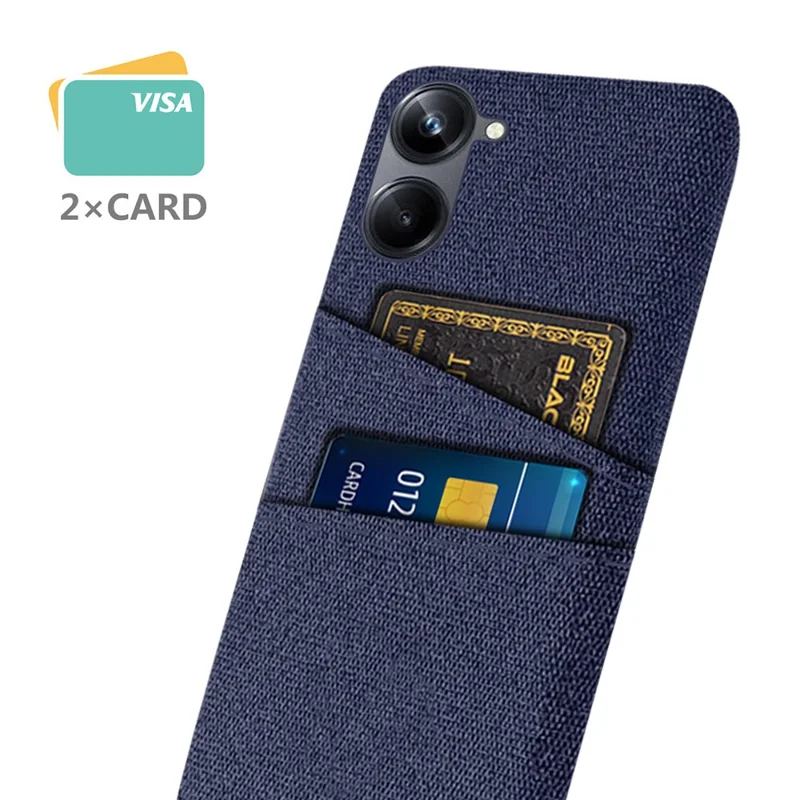 For Realme 10 4G Dual Card Slots Cloth Texture Mobile Phone Case Hard PC Protective Cell Phone Back Cover - Blue