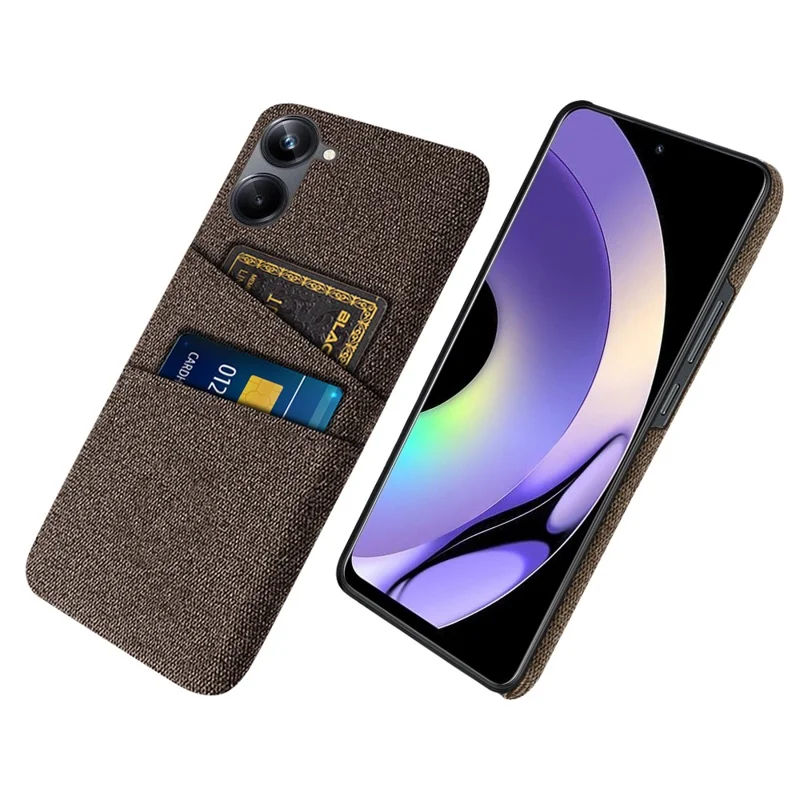 For Realme 10 4G Dual Card Slots Cloth Texture Mobile Phone Case Hard PC Protective Cell Phone Back Cover - Brown