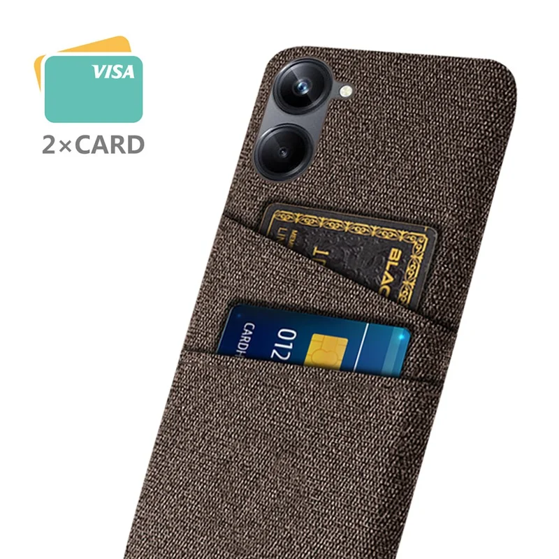 For Realme 10 4G Dual Card Slots Cloth Texture Mobile Phone Case Hard PC Protective Cell Phone Back Cover - Brown