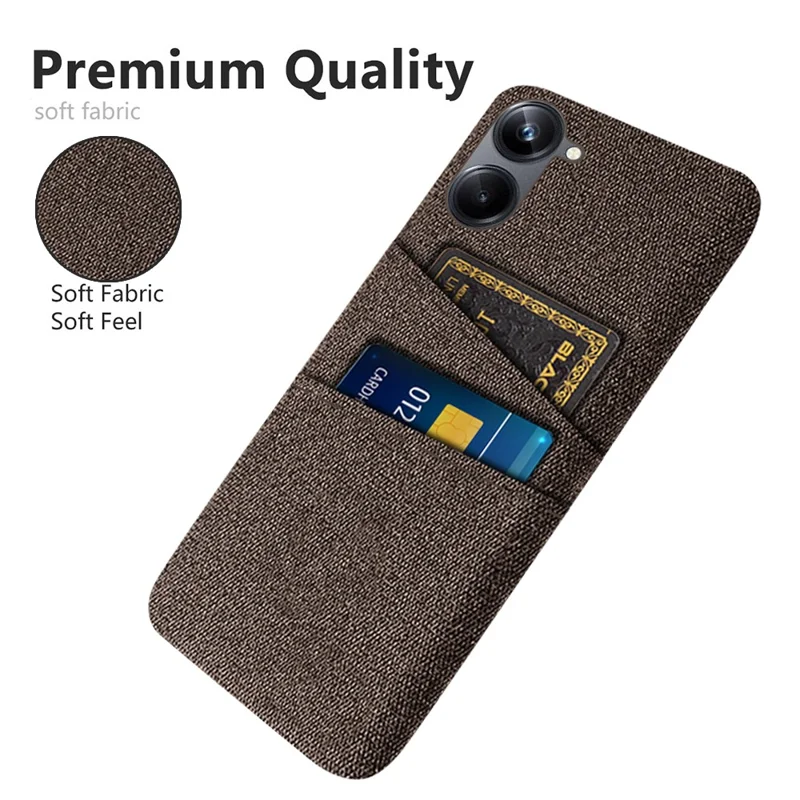 For Realme 10 4G Dual Card Slots Cloth Texture Mobile Phone Case Hard PC Protective Cell Phone Back Cover - Brown
