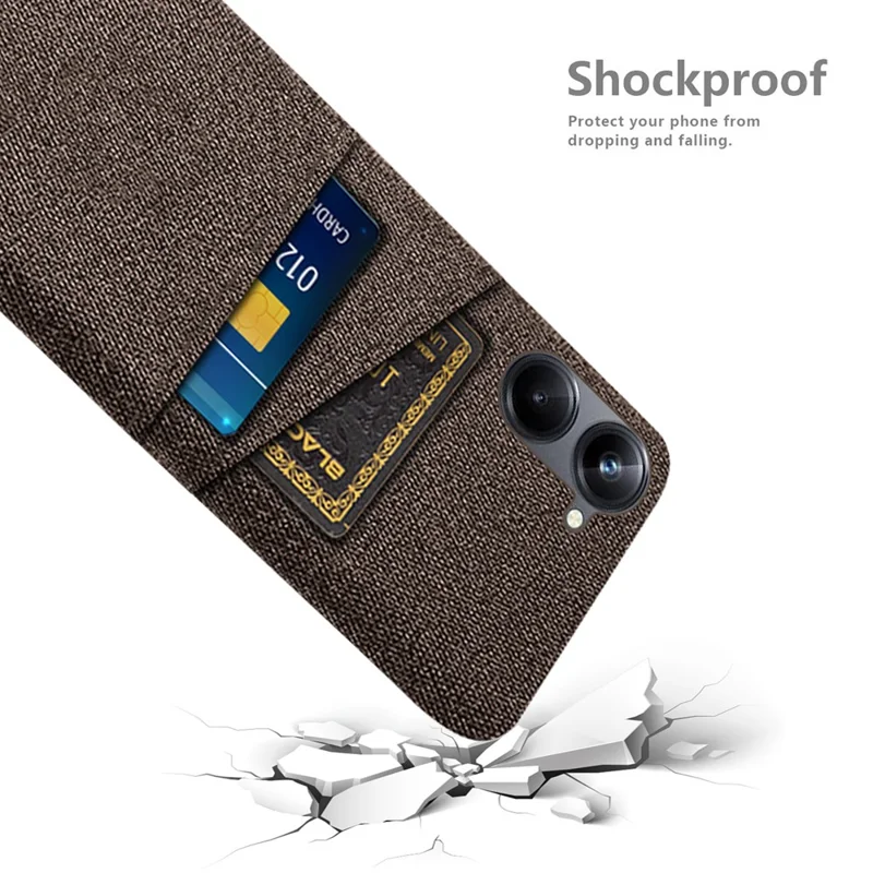 For Realme 10 4G Dual Card Slots Cloth Texture Mobile Phone Case Hard PC Protective Cell Phone Back Cover - Brown