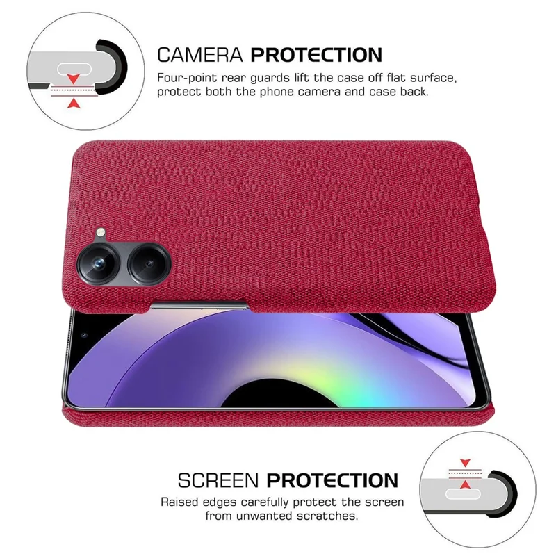 Cloth Texture Phone Case for Realme 10 4G,  Solid Color Anti-scratch Protective Mobile Phone Cover - Red