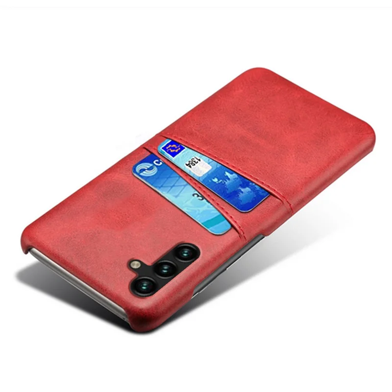 Phone Cover with Dual Card Slots For Samsung Galaxy A54 5G, Drop-proof PU Leather Coated Hard PC Scratch-resistant Phone Case - Red