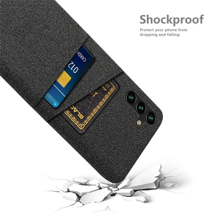 Hard PC Phone Back Cover For Samsung Galaxy A54 5G, Dual Card Slots Drop-proof Cloth Texture Phone Case - Black