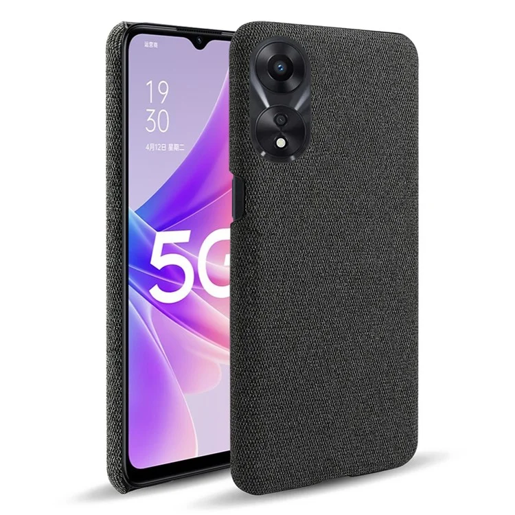 Funda de smartphone ultra delgada para Oppo A58 5G, funda protectora de teléfono de color sólido, textura de tela de PC dura, resistente a caídas - Negro