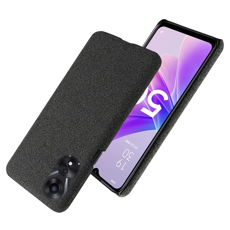 Funda de smartphone ultra delgada para Oppo A58 5G, funda protectora de teléfono de color sólido, textura de tela de PC dura, resistente a caídas - Negro