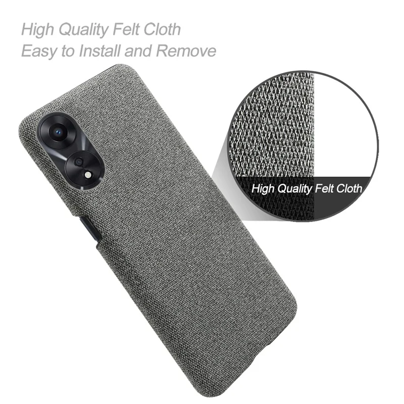 Ultra Slim Smartphone Case For Oppo A58 5G, Anti-fall Solid Color Hard PC Cloth Texture Protective Phone Cover - Grey