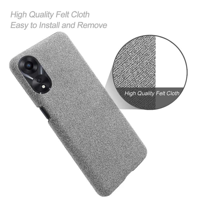 Ultra Slim Smartphone Case For Oppo A58 5G, Anti-fall Solid Color Hard PC Cloth Texture Protective Phone Cover - Light Grey
