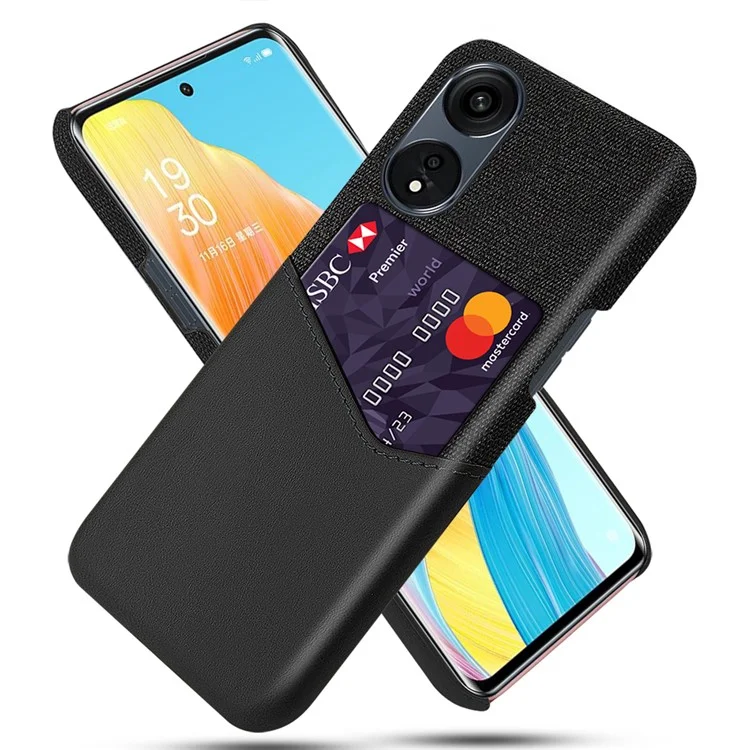 Smartphone-Hülle für Oppo A1 Pro 5G / Reno8 T 5G, Stofftextur PU-Leder beschichtete harte PC-Rückabdeckung mit Kartenschlitz - Schwarz