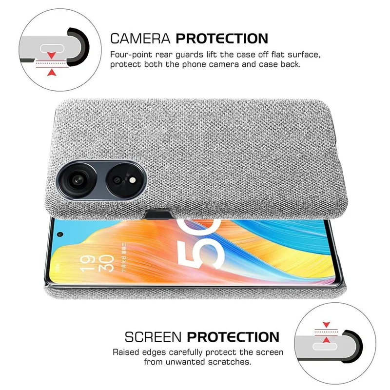 Obudowa telefoniczna jednokolorowa do Oppo A1 Pro 5G / Reno8 T 5G, twarda obudowa z tkaniny PC, odporna na upadki, kolor jasnoszary