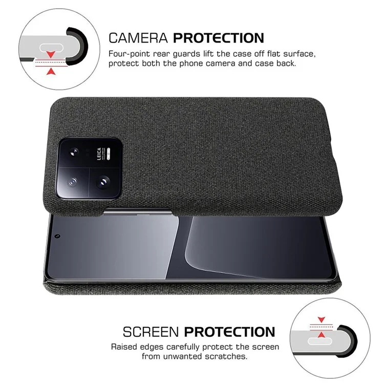 Shockproof Phone Case For Xiaomi 13 Pro 5G, Solid Color Hard PC Cloth Texture Mobile Phone Cover - Black