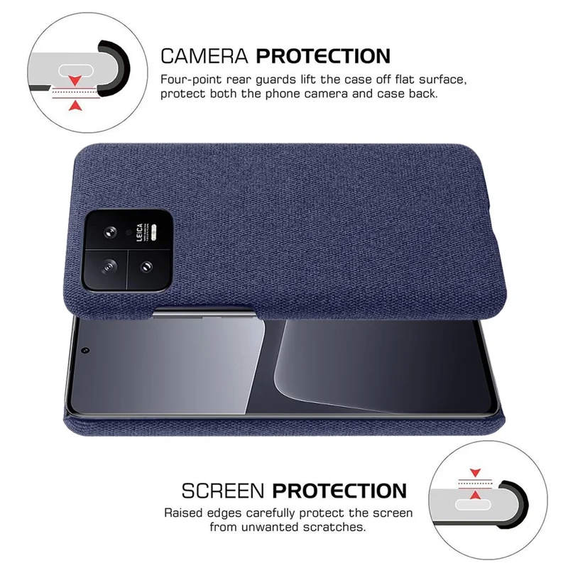 For Xiaomi 13 5G Non-slip Protective Smartphone Case Solid Color Hard PC Cloth Texture Phone Cover - Blue
