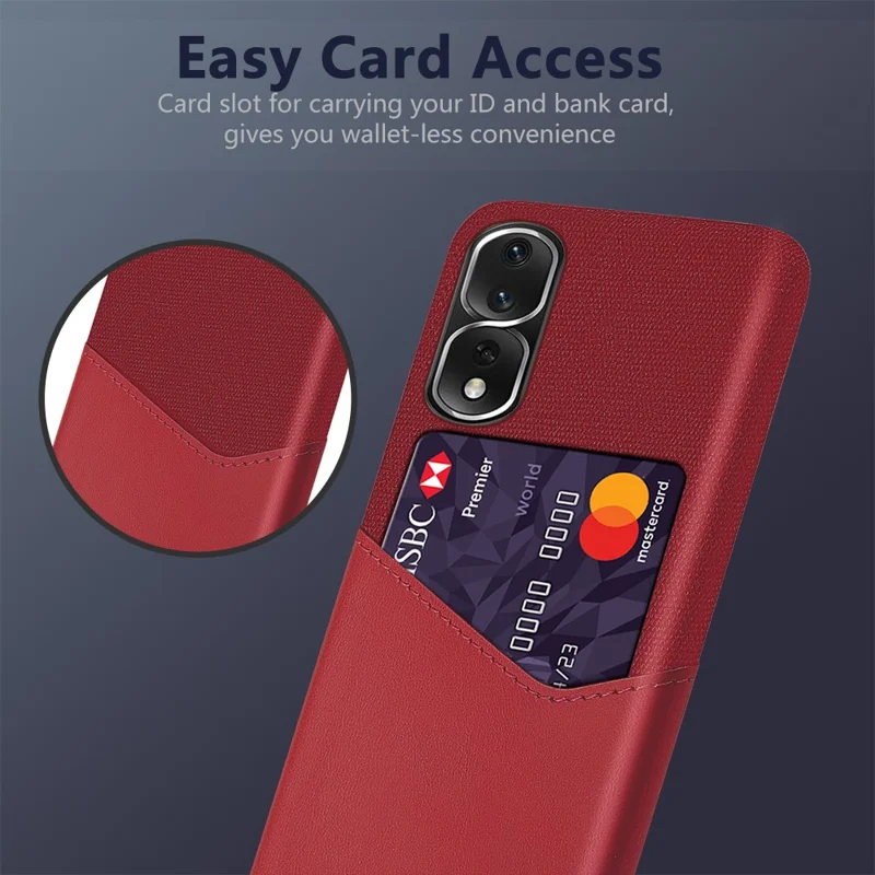 Cloth Texture Phone Case For Honor 80 Pro 5G, Card Holder Lightweight PU Leather Coated Hard PC Phone Back Cover - Red