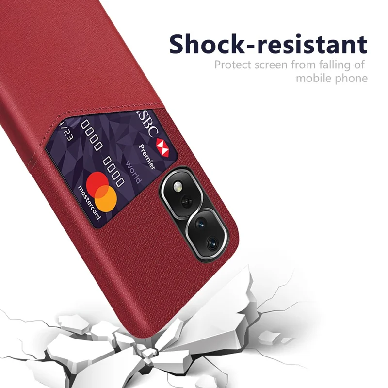 Cloth Texture Phone Case For Honor 80 Pro 5G, Card Holder Lightweight PU Leather Coated Hard PC Phone Back Cover - Red