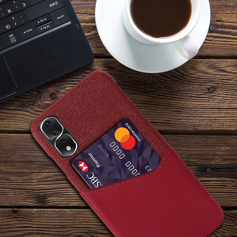 Cloth Texture Phone Case For Honor 80 Pro 5G, Card Holder Lightweight PU Leather Coated Hard PC Phone Back Cover - Red