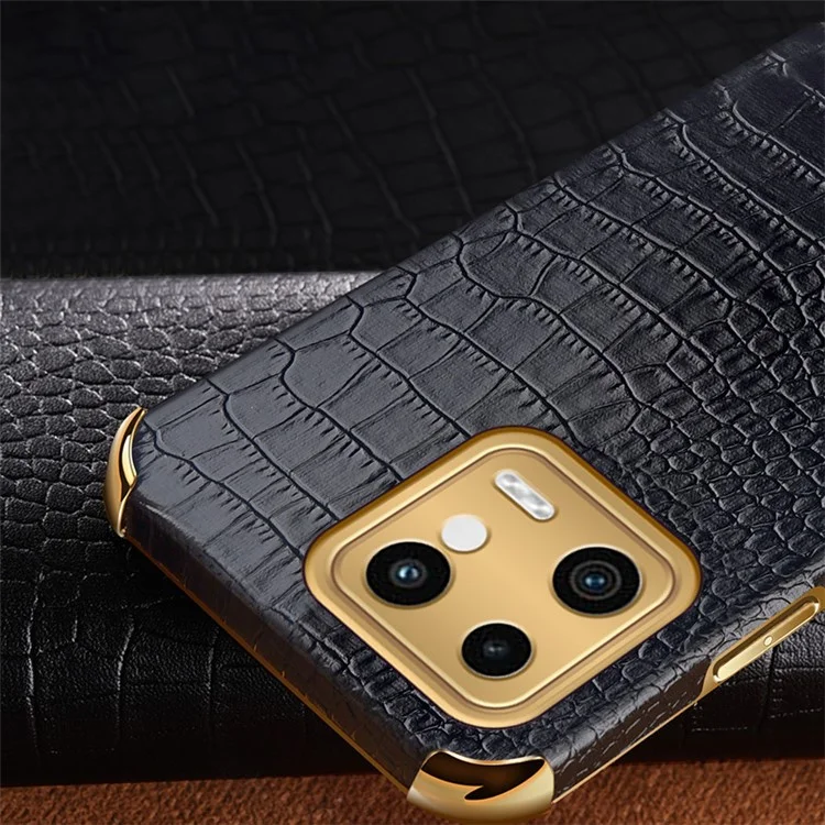 Para Xiaomi 13 5G Ring Kickstand Electroplating Phone Case Bump Proof Crocodile Texture PU Leather Coated TPU Cover - Negro