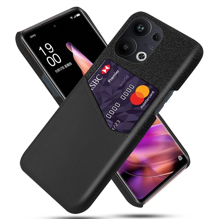 Для Oppo Reno9 Pro+ 5G Чехол для мобильного телефона с тканевой текстурой, с отделением для карты, с ПУ-кожаным покрытием и жёстким ПК-корпусом - чёрный