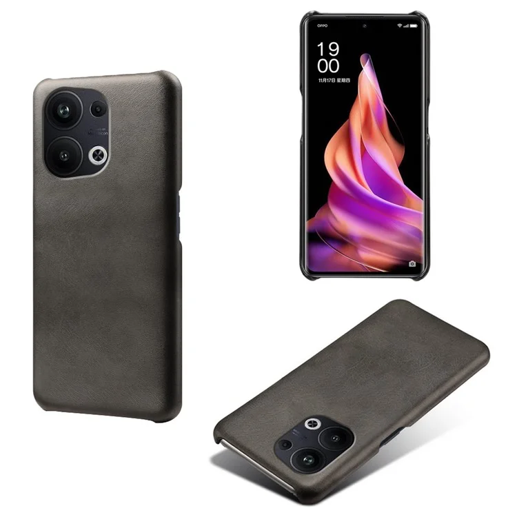 Для Oppo Reno9 Pro+ 5G Противоцарапающий тонкий чехол из телячьей текстурированной кожи PU с защитным корпусом из ПК, ударопрочный чехол для телефона - черный