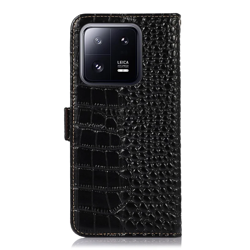 Para Xiaomi 13 Pro 5G RFID Blocking Stand Wallet Protective Smartphone Case Crocodile Texture Genuine Cowhide Leather Cell Phone Cover - Black