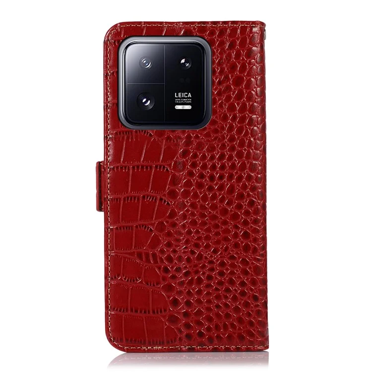 Для Xiaomi 13 Pro 5G RFID Blocking Stand Wallet Protective Smartphone Case Crocodile Texture Genuine Cowhide Leather Cell Phone Cover - Red