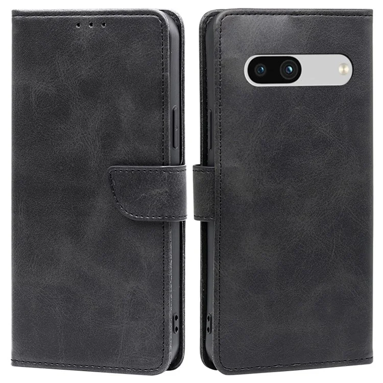 For Google Pixel 7a Calf Texture PU Leather Flip Phone Case Wallet Stand Full Protection Magnetic Closure Phone Cover - Black