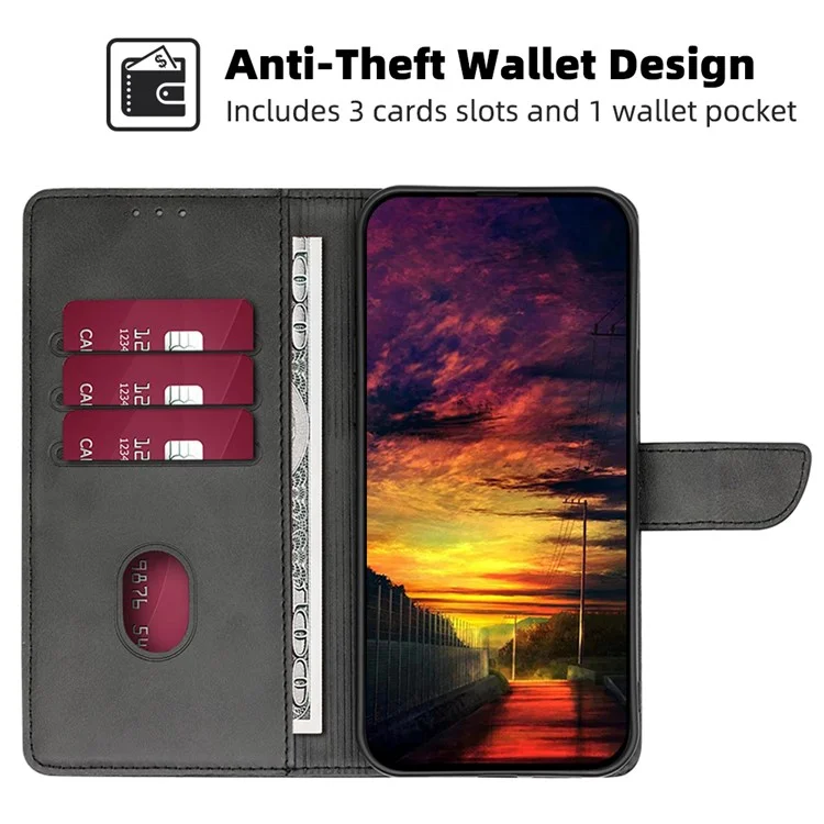 For Honor 80 SE 5G Drop-proof Calf Texture Phone Case PU Leather Flip Wallet Stand Magnetic Closure Cell Phone Cover - Black