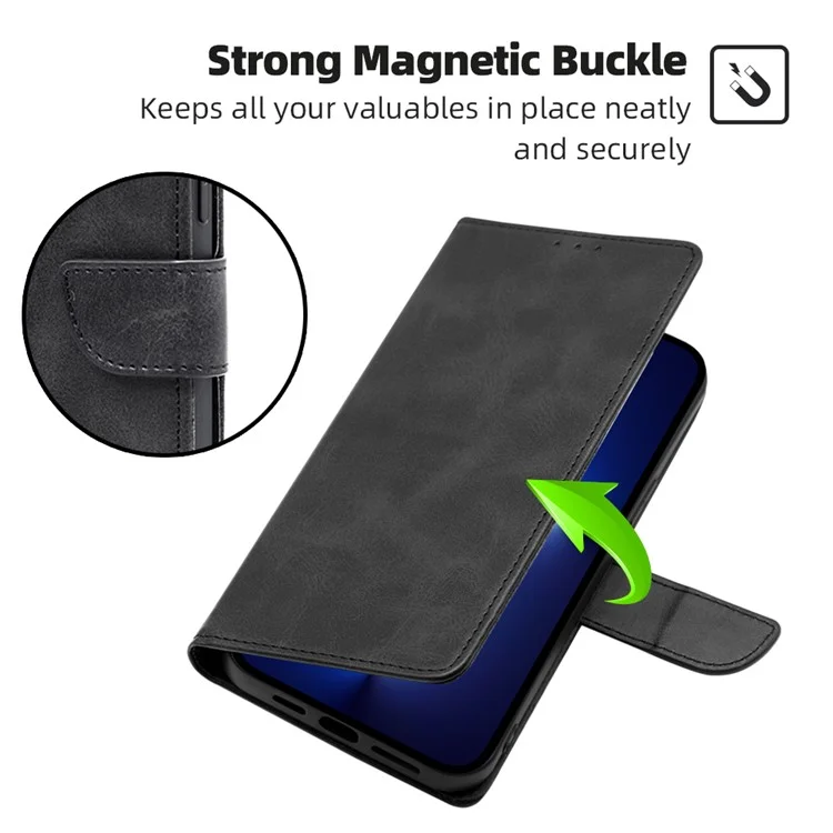 For Honor 80 SE 5G Drop-proof Calf Texture Phone Case PU Leather Flip Wallet Stand Magnetic Closure Cell Phone Cover - Black