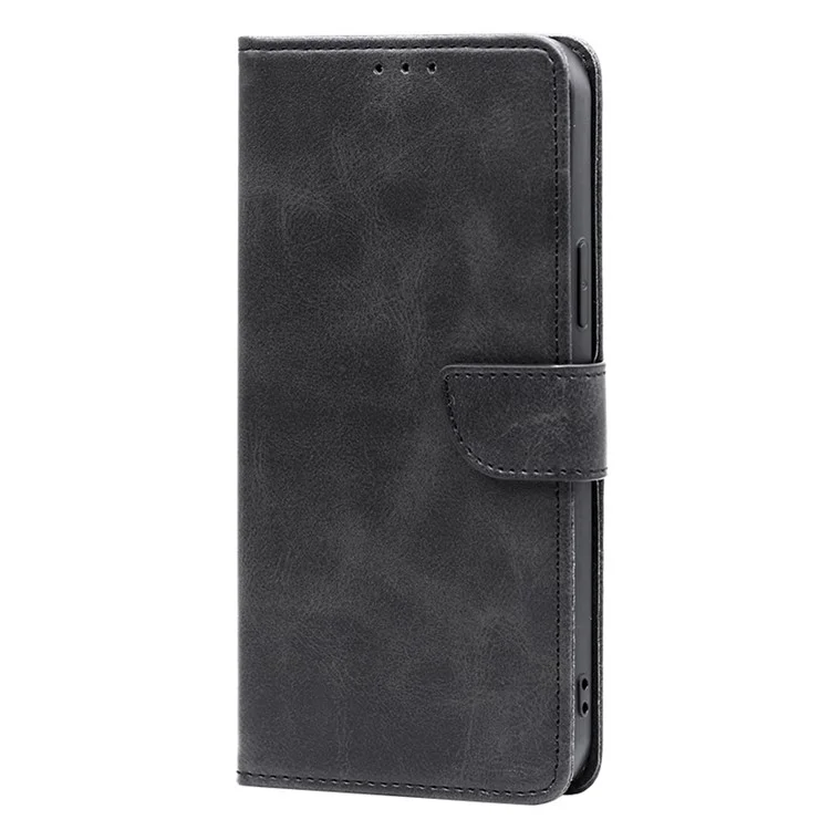 For Honor 80 SE 5G Drop-proof Calf Texture Phone Case PU Leather Flip Wallet Stand Magnetic Closure Cell Phone Cover - Black