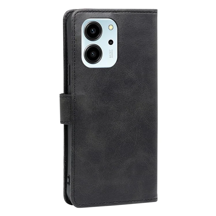 For Honor 80 SE 5G Drop-proof Calf Texture Phone Case PU Leather Flip Wallet Stand Magnetic Closure Cell Phone Cover - Black