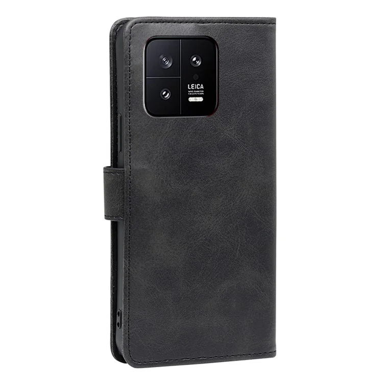 Para Xiaomi 13 5G Anti-drop Calf Texture Magnetic Closure Cell Phone Case PU Leather Flip Wallet Stand Full Protection Phone Cover - Negro