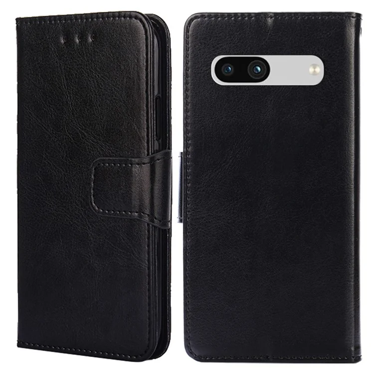 For Google Pixel 7a Textured PU Leather Phone Cover Anti-fall Folio Flip Wallet Case Foldable Stand Phone Shell - Black